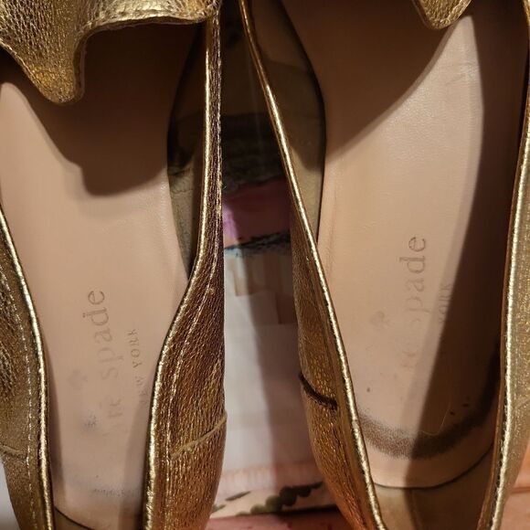 KateSpade size 5 1/2 rose gold loafers leather upper and soles! GUC, send offer - Picture 9 of 10